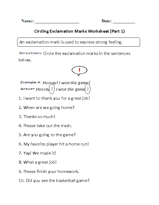 Circling Exclamation Marks Worksheet Part 1
