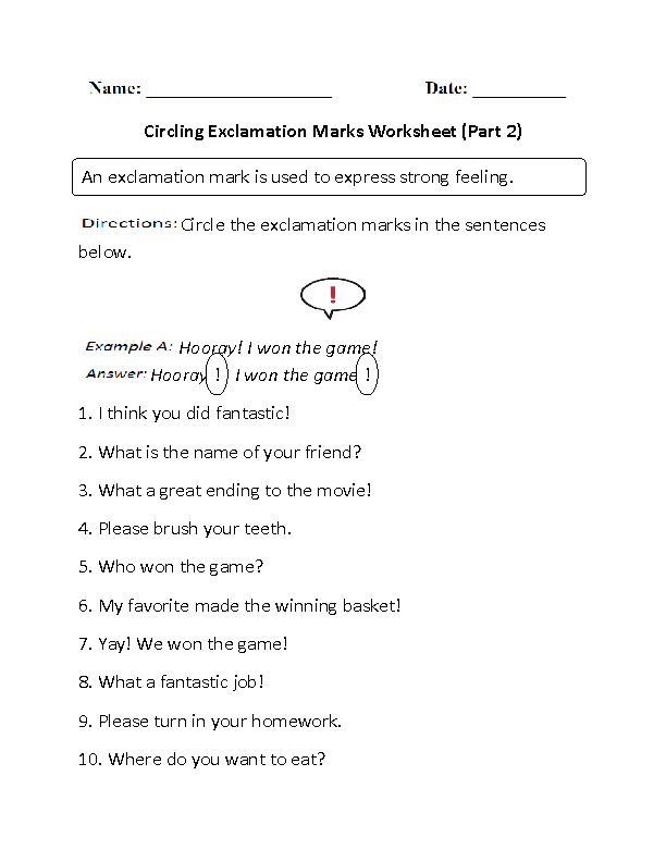 Circling Exclamation Marks Worksheet Part 2