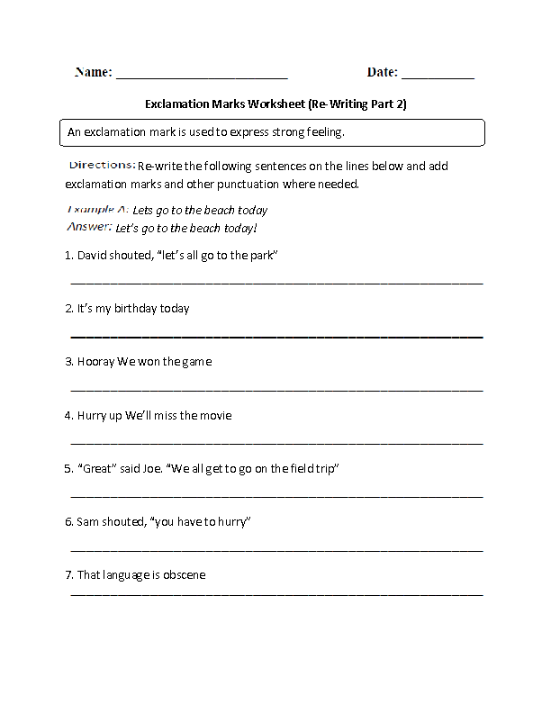 Exclamation Marks Worksheets