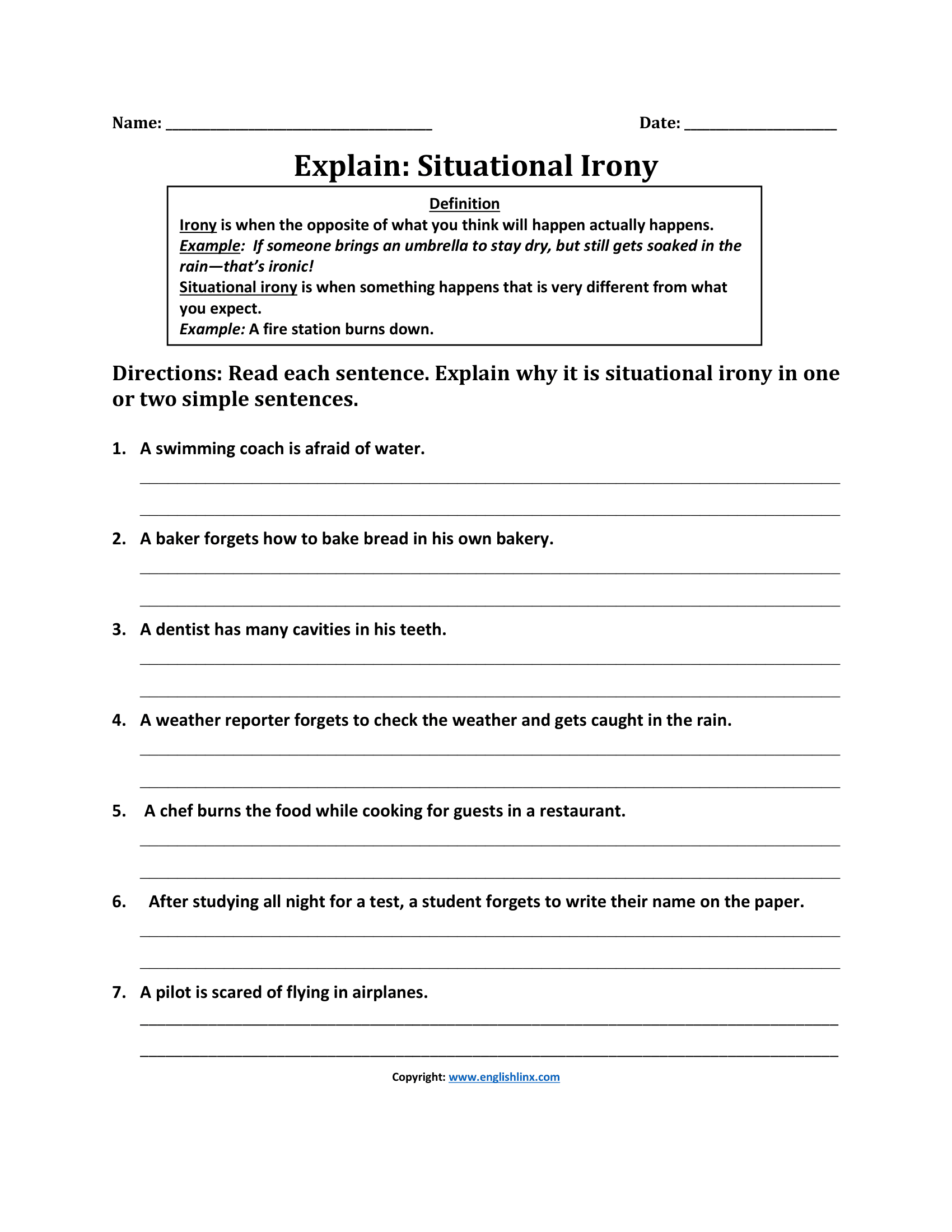 Situational Irony Worksheets