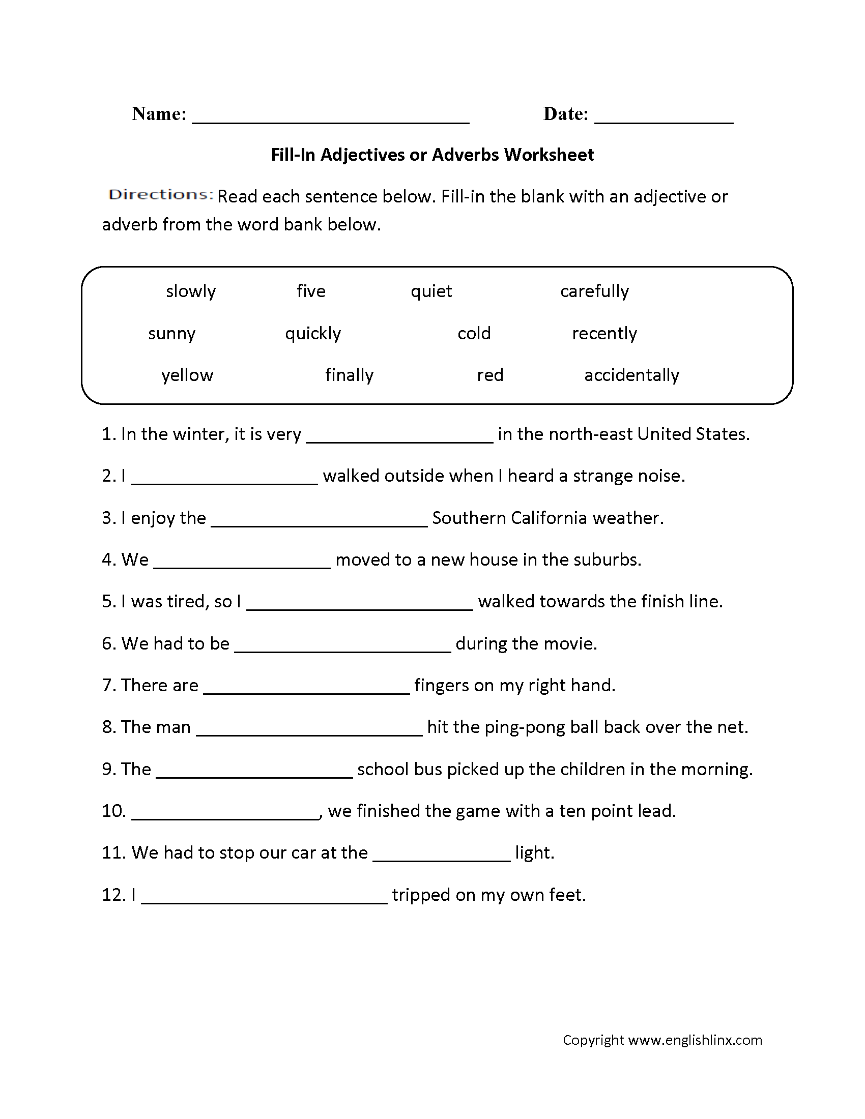 adjectives or adverbs worksheets fill in adjectives or adverbs worksheet