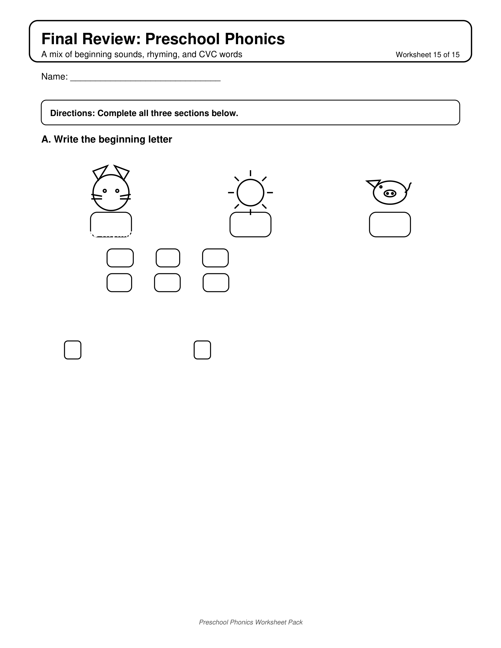 Final Mixed Review Phonics Worksheets for Preschool