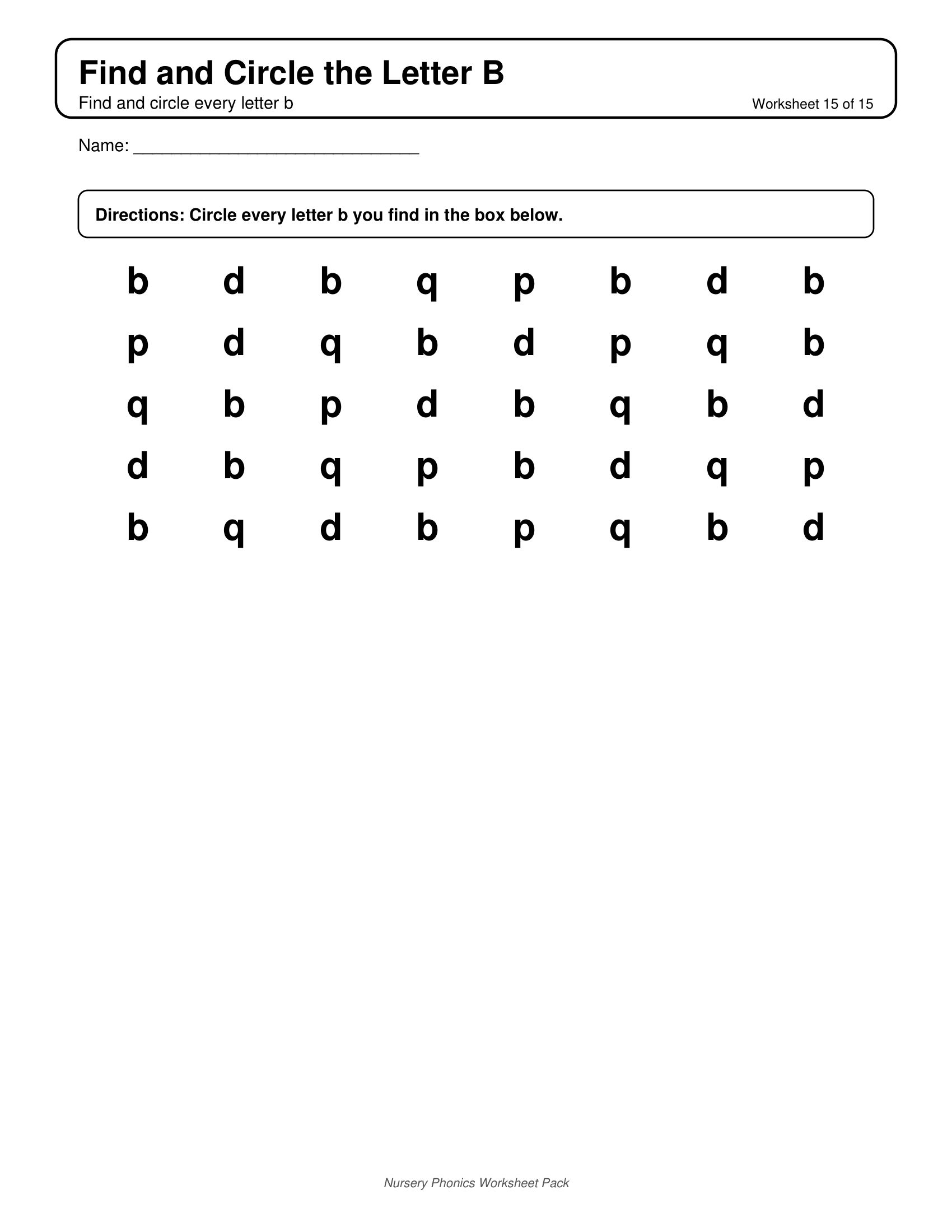 Find and Circle B Phonics Worksheets for Nursery