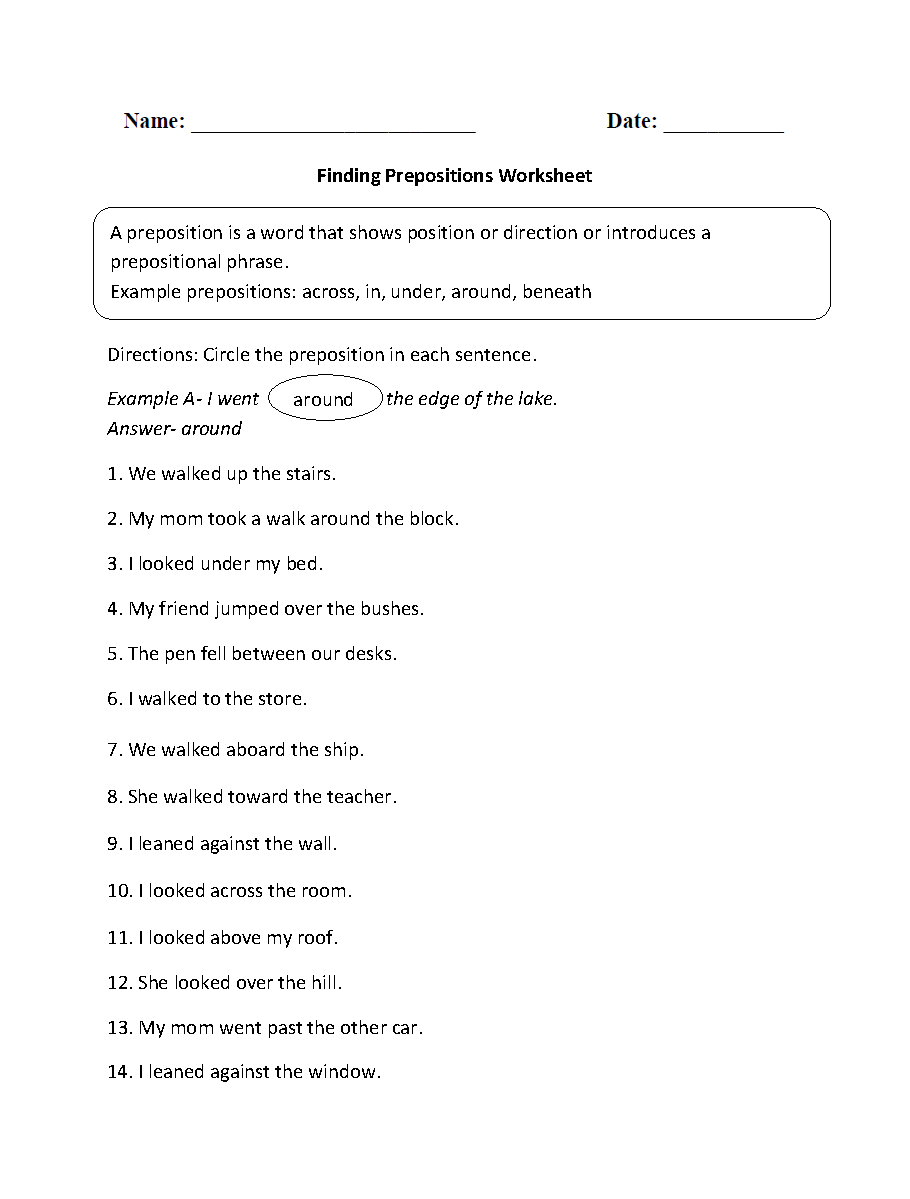 Prepositional Phrases Worksheet 7th Grade