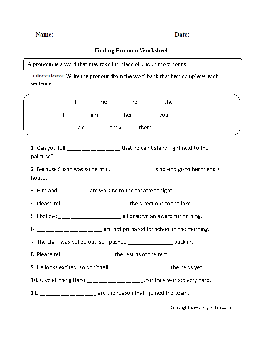 Parts Speech Worksheets Pronoun Worksheets