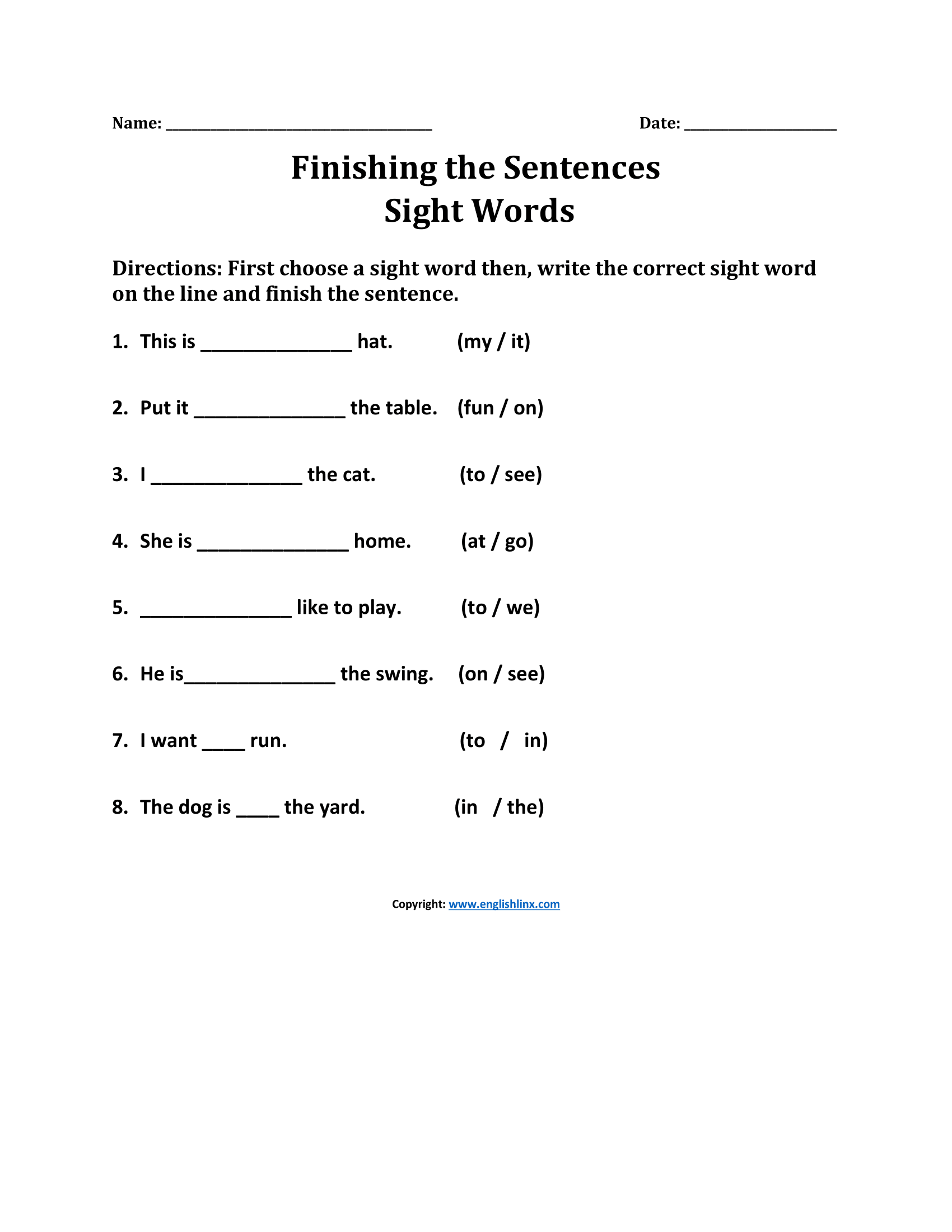 Sight Words Worksheets | Printable Sight Word Practice by Grade