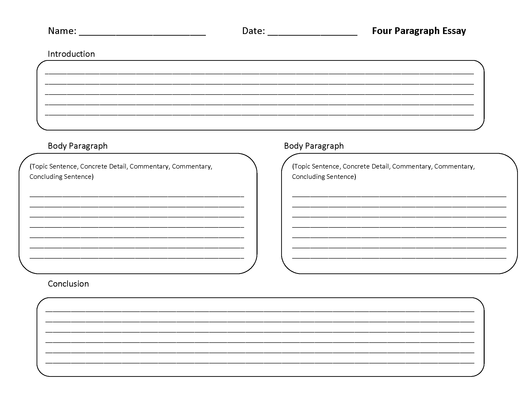 Four Paragraph Writing Template Worksheet