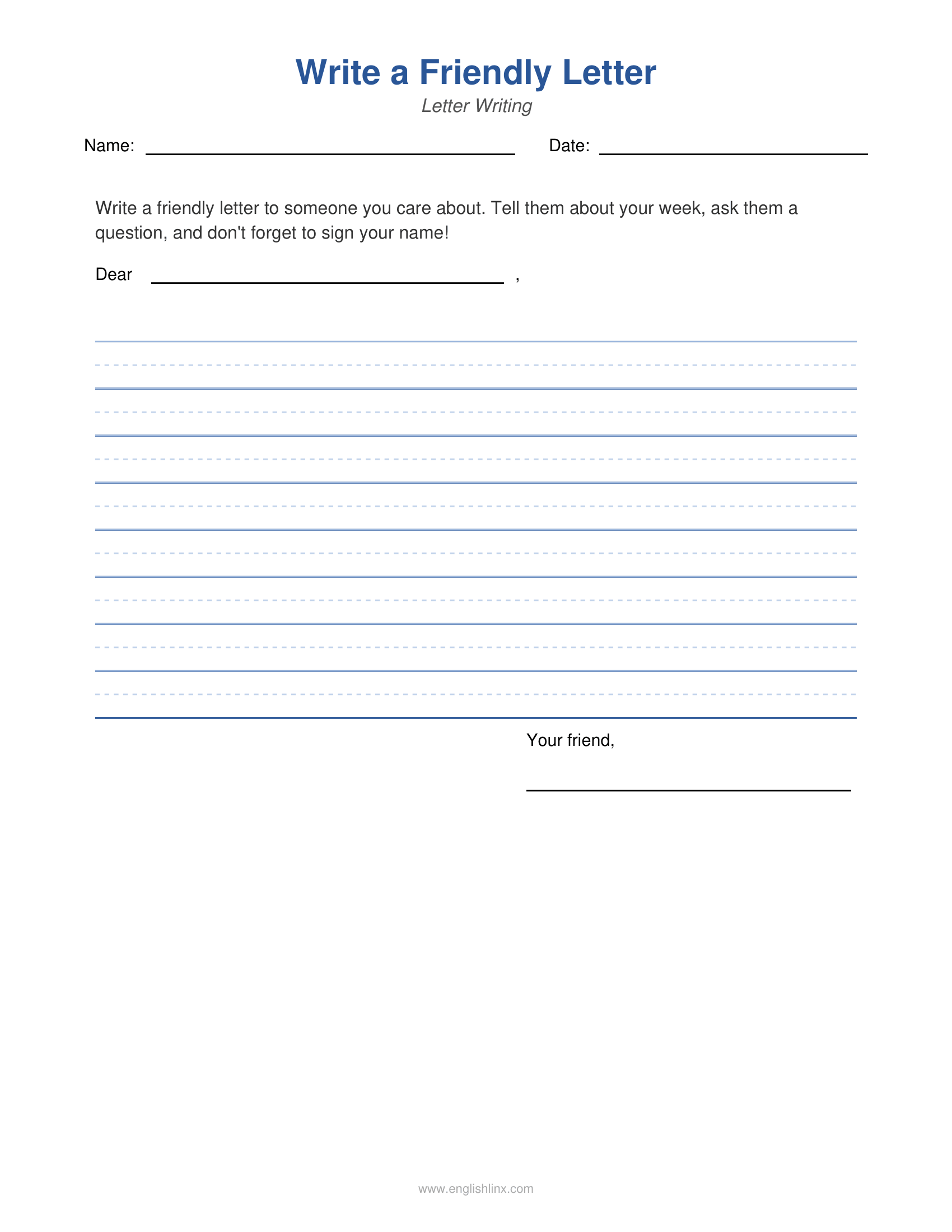 Friendly Letter 2nd Grade Writing Worksheets