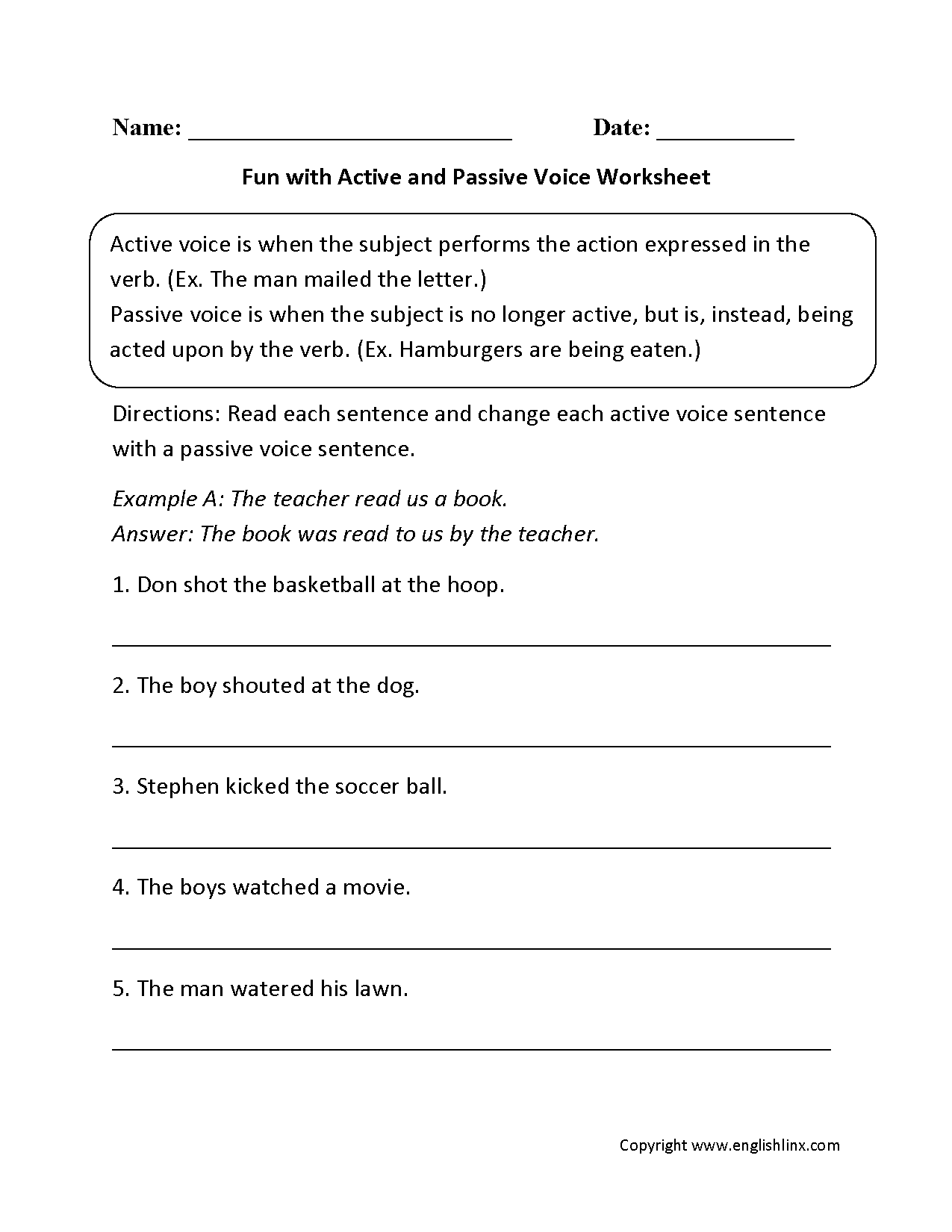 active and passive voice worksheet