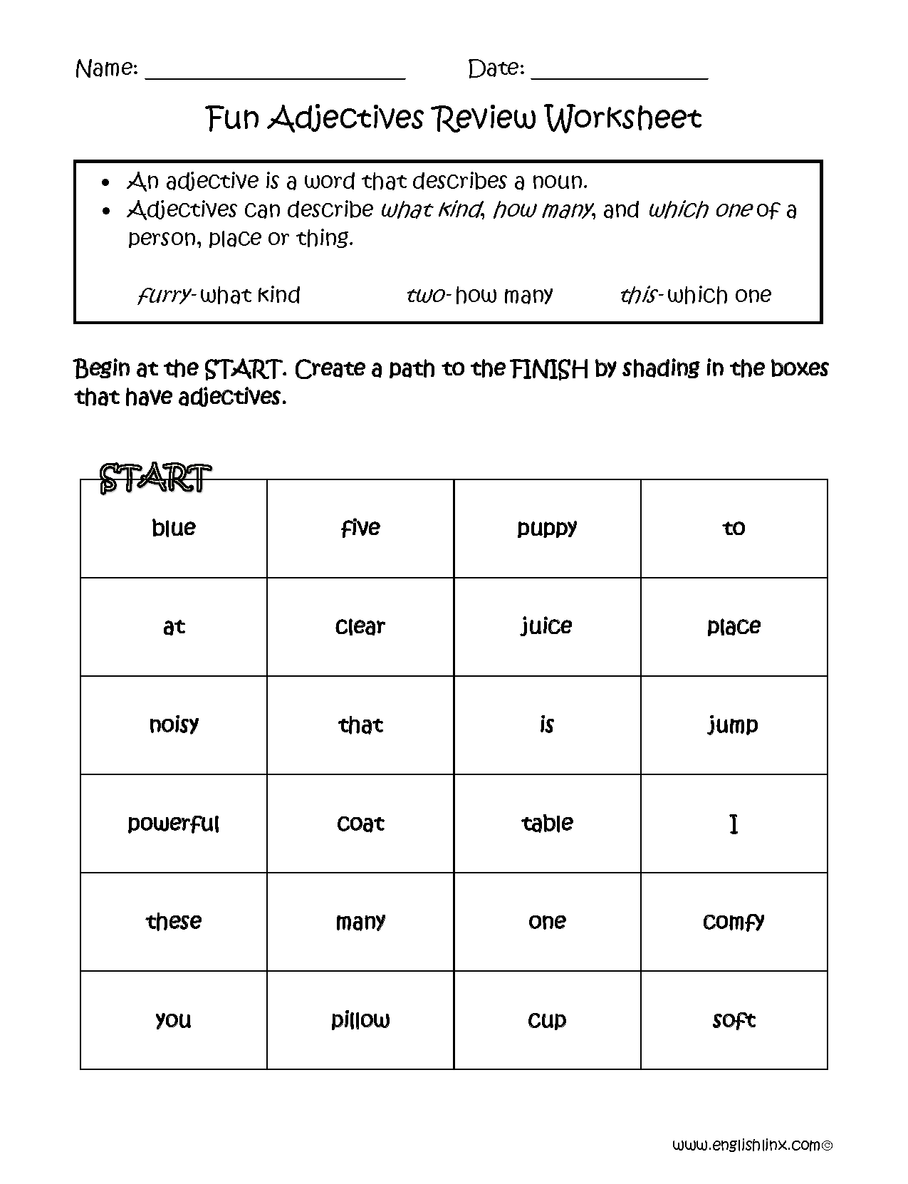 Fun Adjectives Review Worksheets