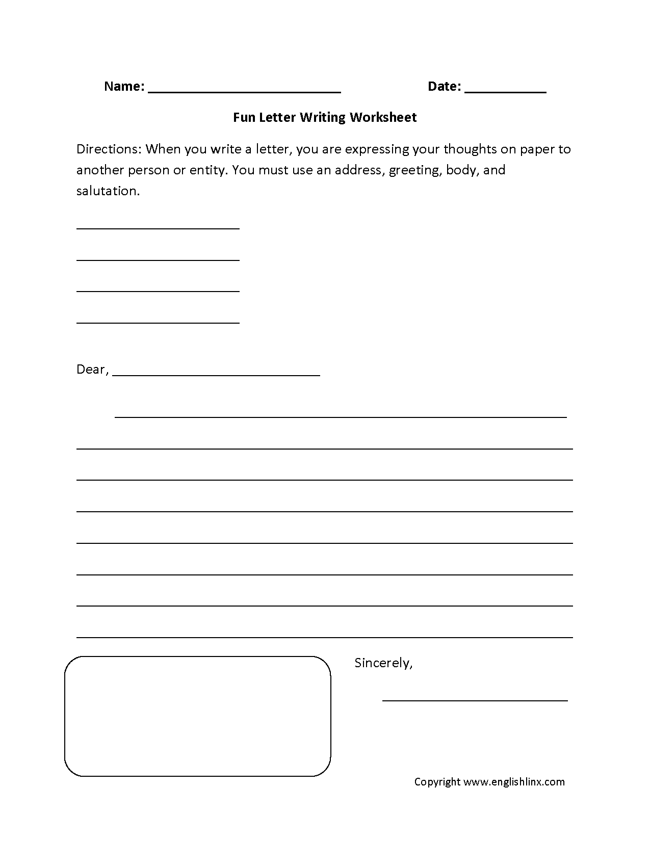 Fun Letter Writing Worksheets