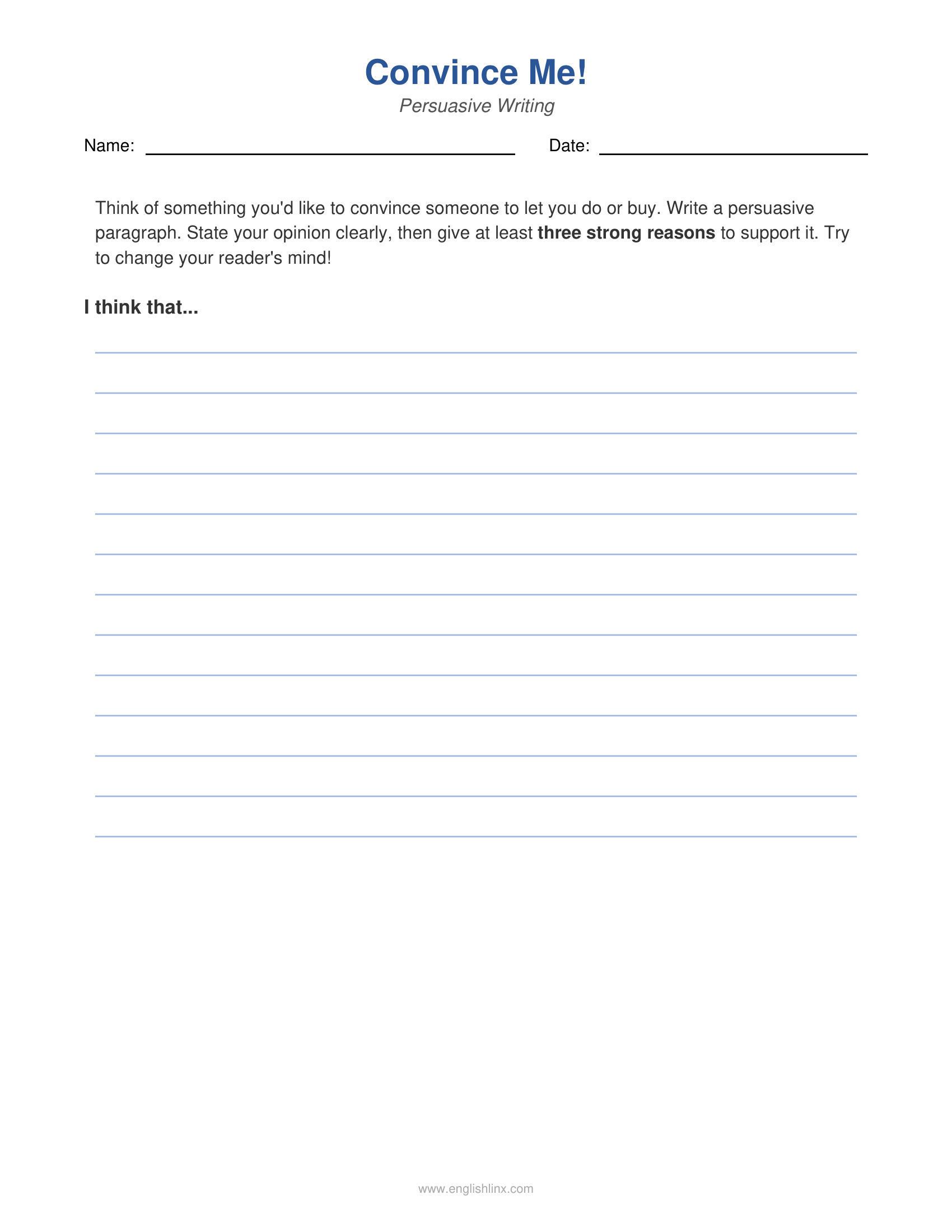 Convince Me 3rd Grade Writing Worksheets