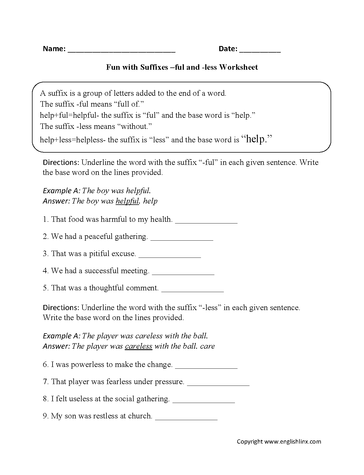 Suffixes Worksheets Fun With Suffixes ful And less Worksheets
