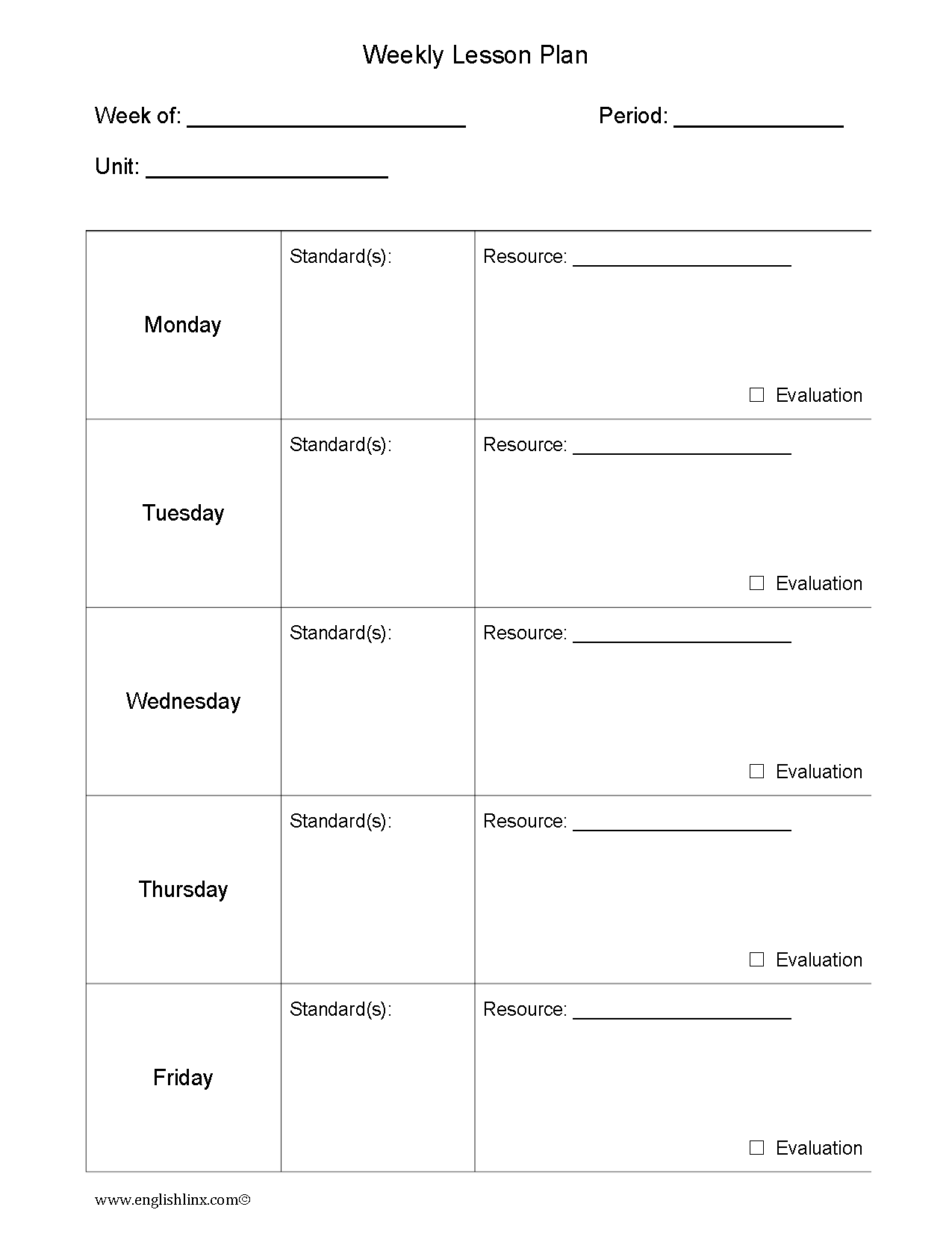 Fun Weekly Lesson Plan Template
