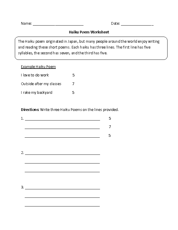Poetry Worksheets | Haiku Poem Worksheet