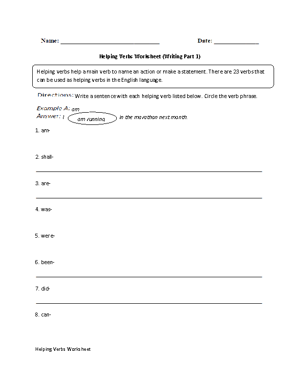 Writing with Helping Verbs Worksheet