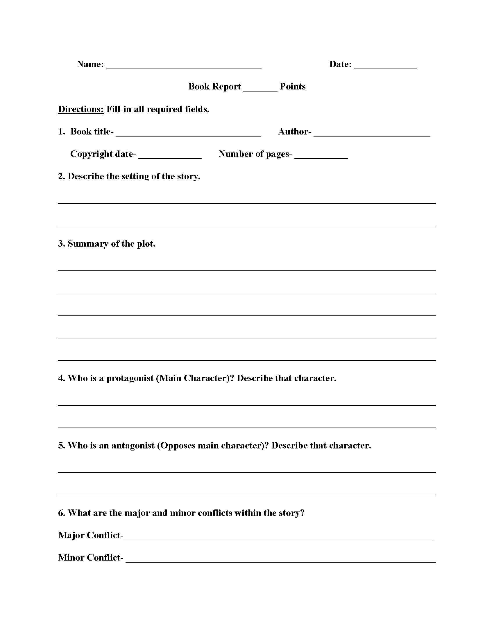 High School Book Report Worksheets