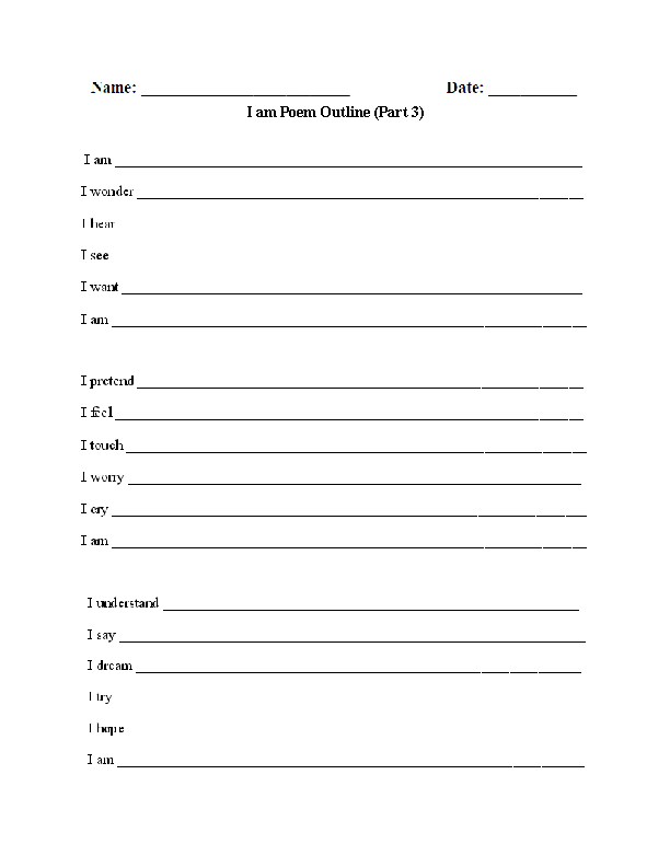 I Am Poem Poetry Worksheets Part 3