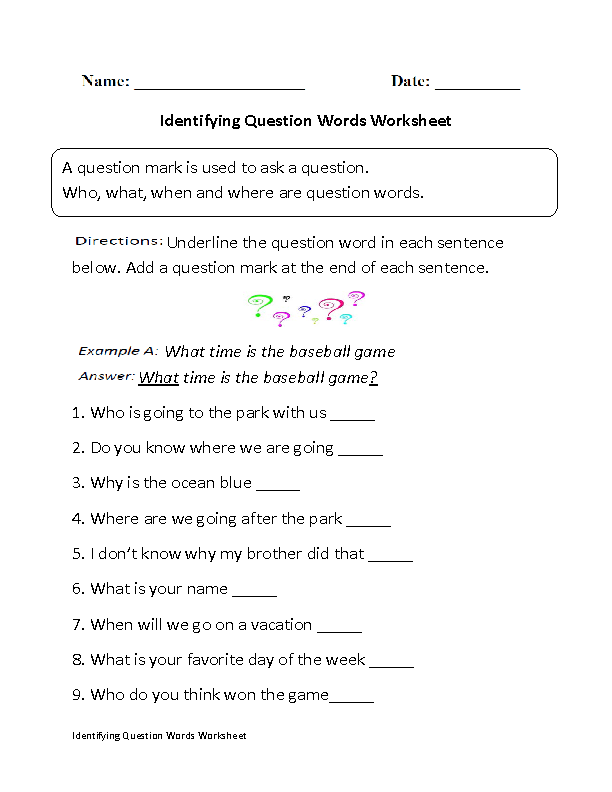 Identifying Question Words Worksheet