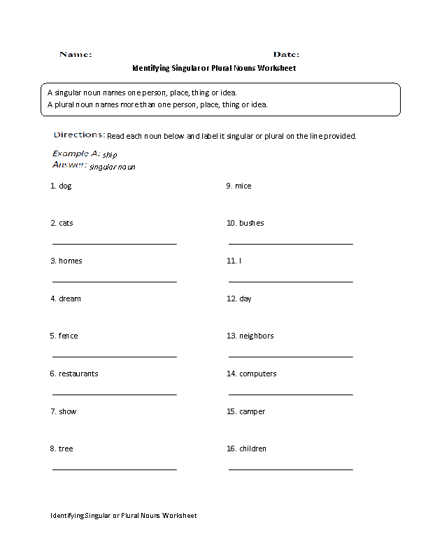 nouns worksheets singular and plural nouns worksheets