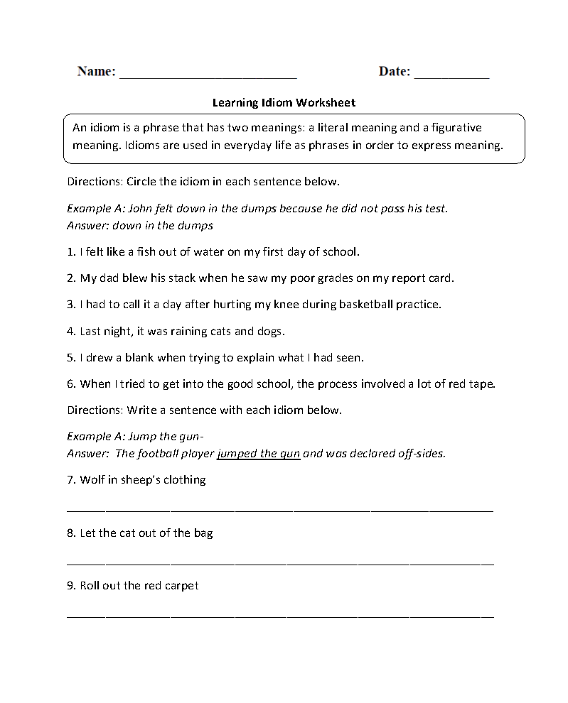 Idiom Learning Worksheets