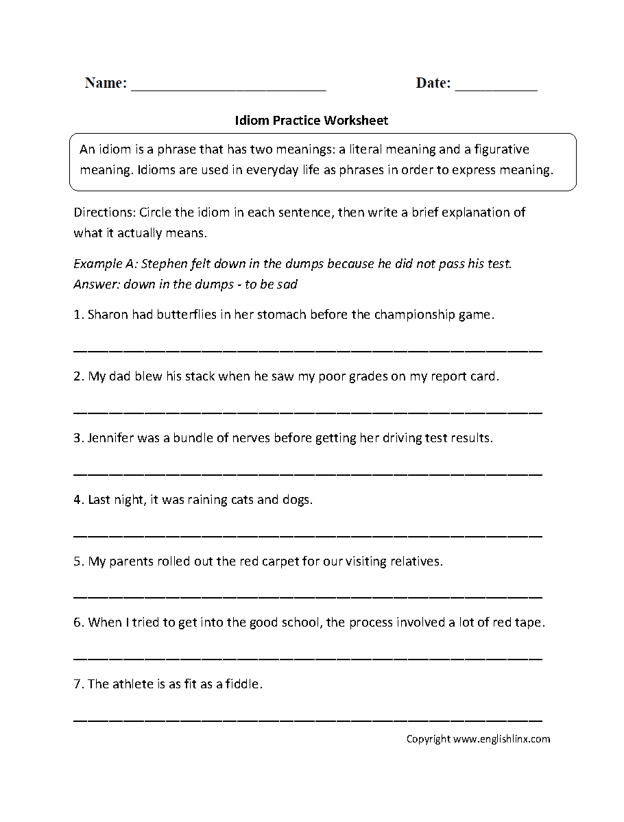 Idiom Practice Worksheet