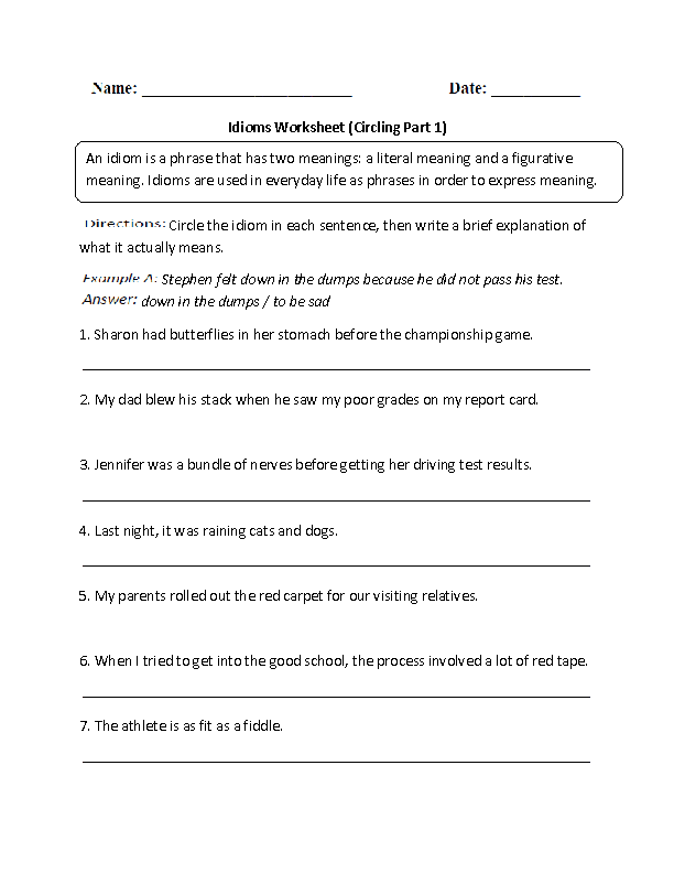 Circling Idioms Worksheet