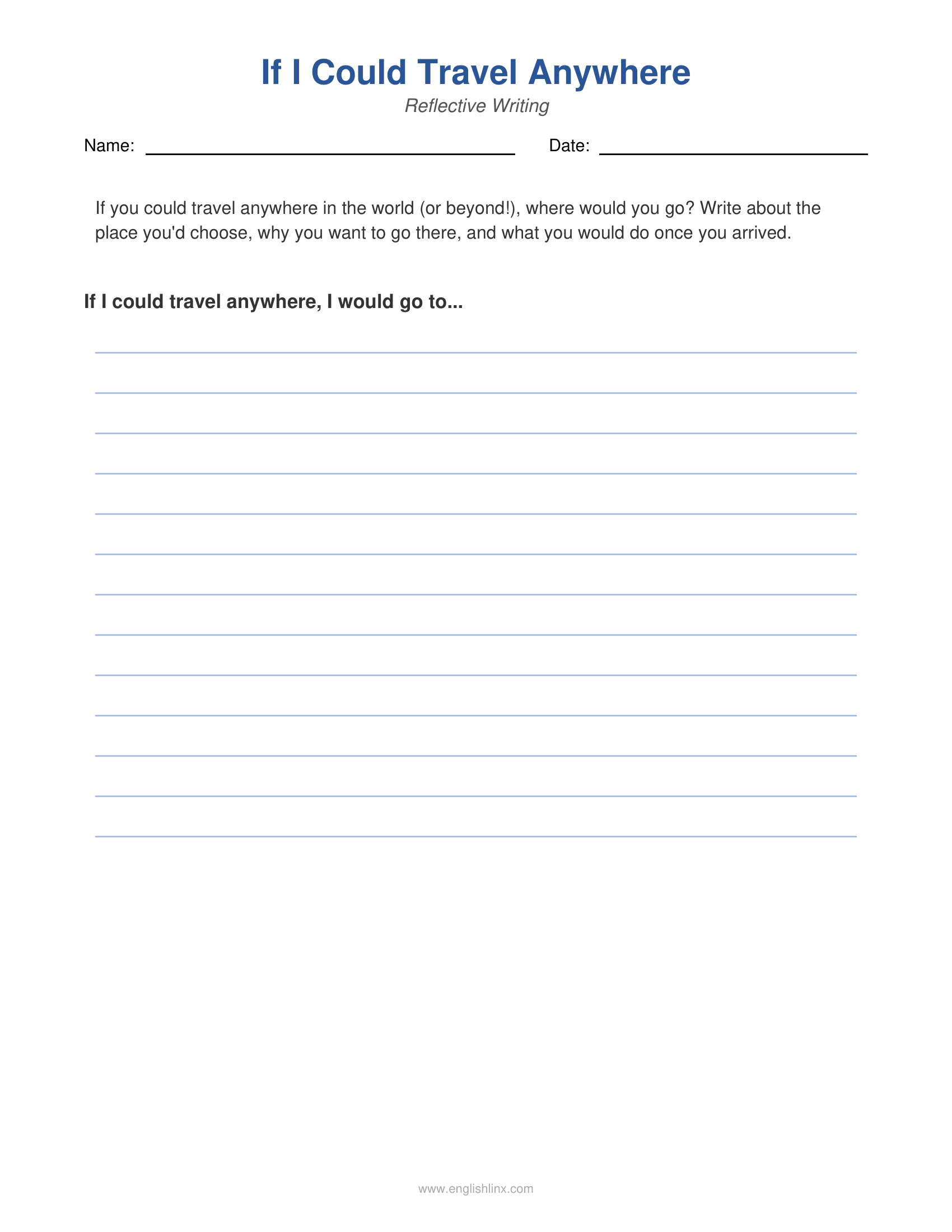 If I Could Travel 3rd Grade Writing Worksheets