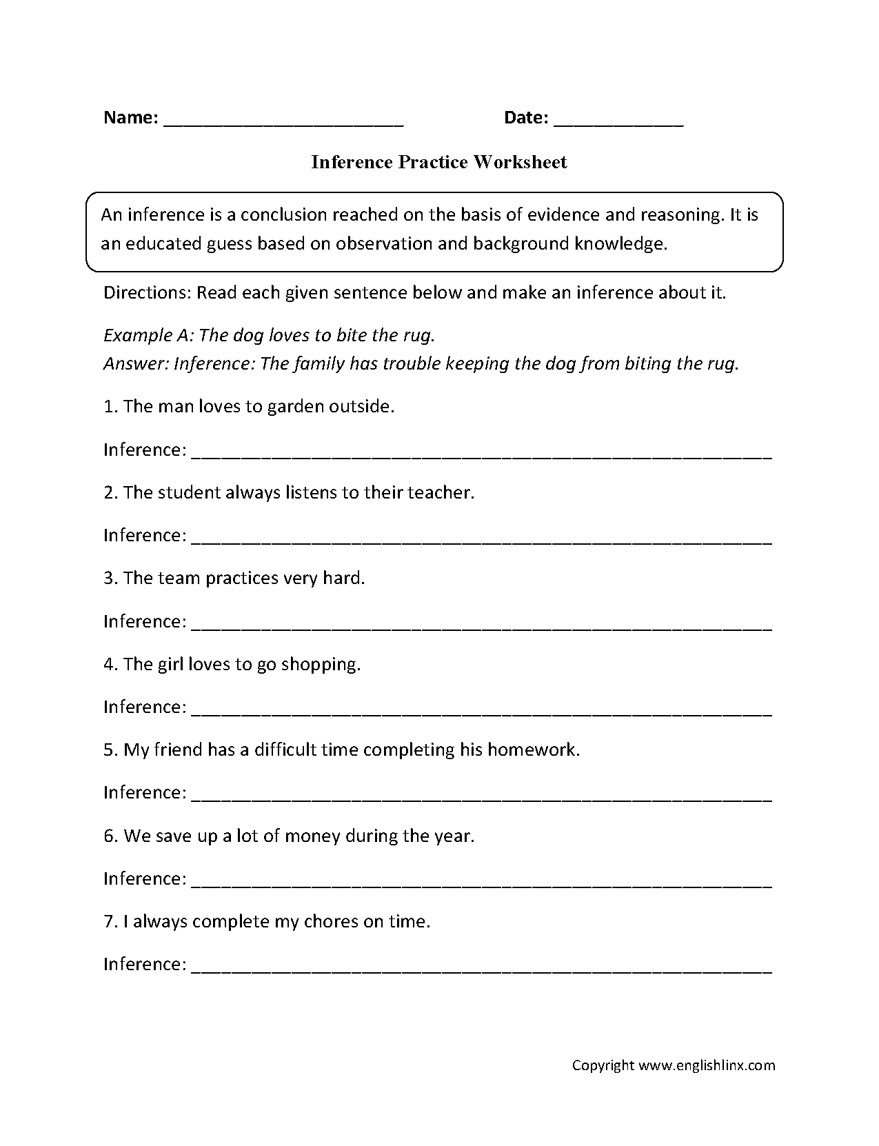 Reading Worksheets Inference Worksheets Reading Worksheets Inference Worksheets