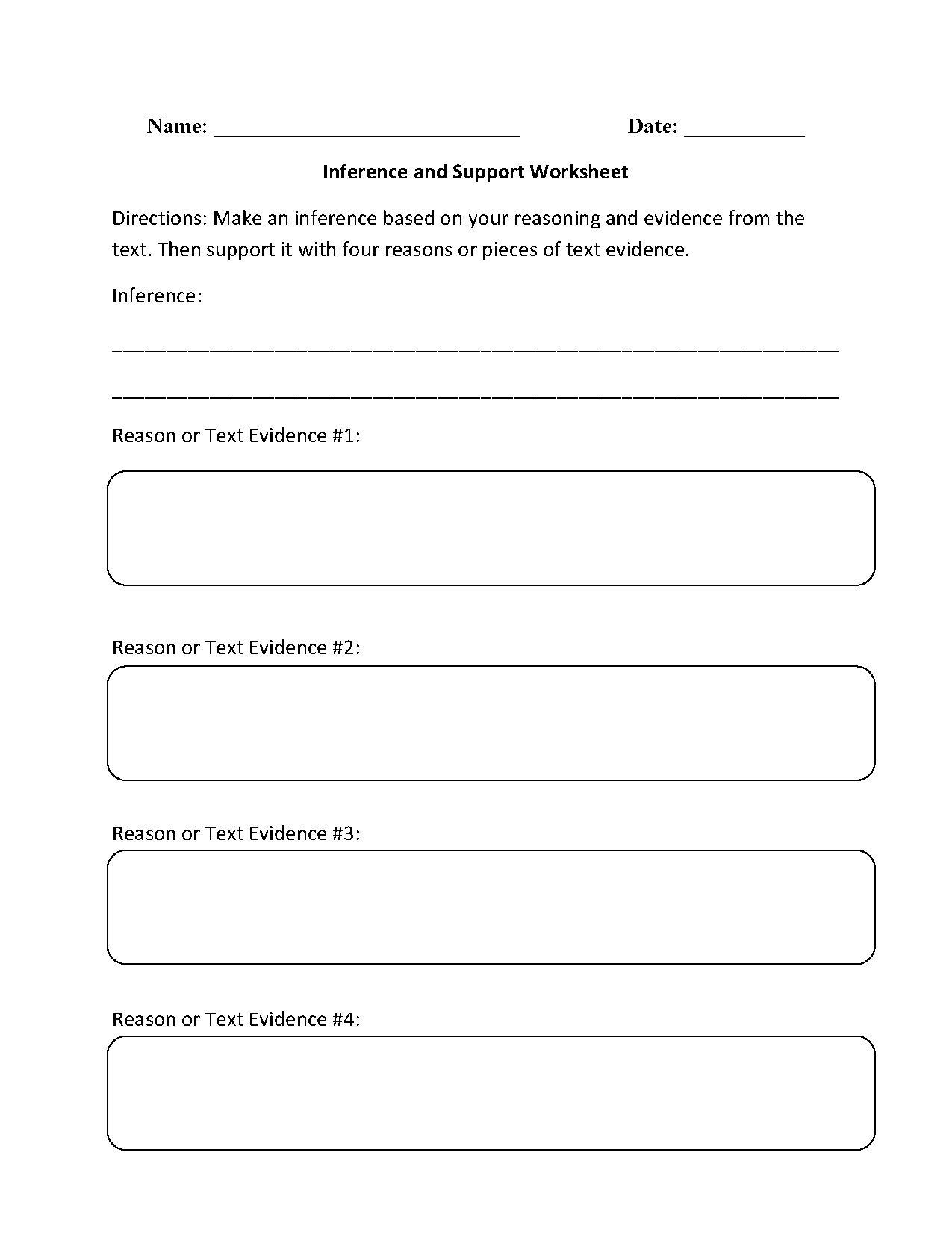 Inference and Support Worksheets