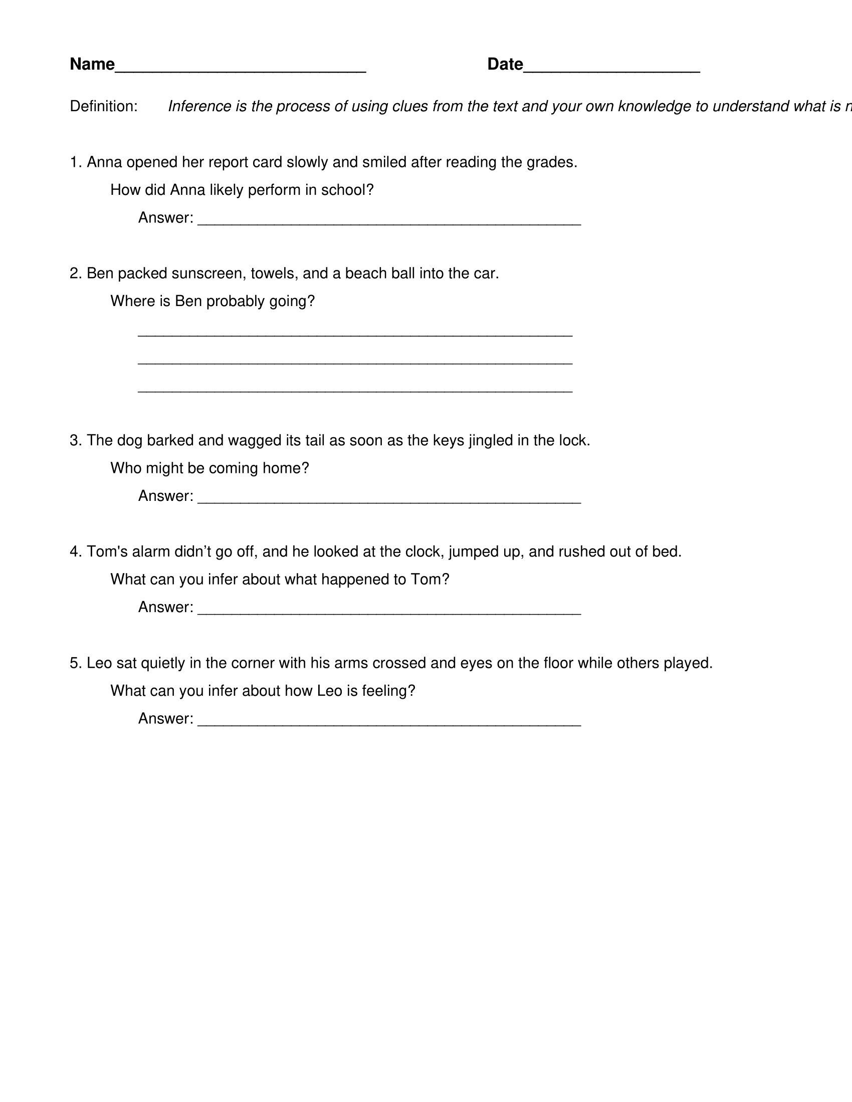 Inferences Worksheets