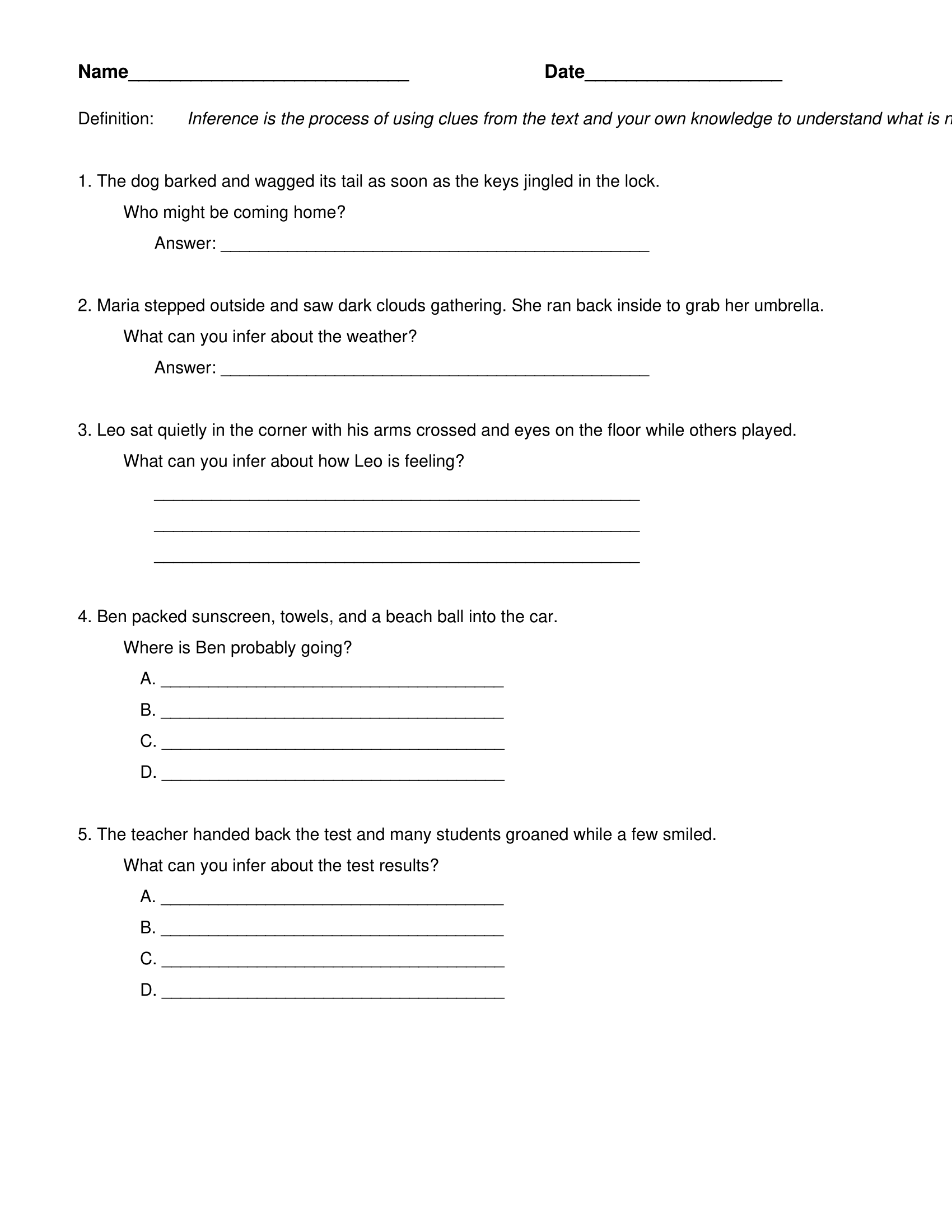 Inferences Worksheets pdf