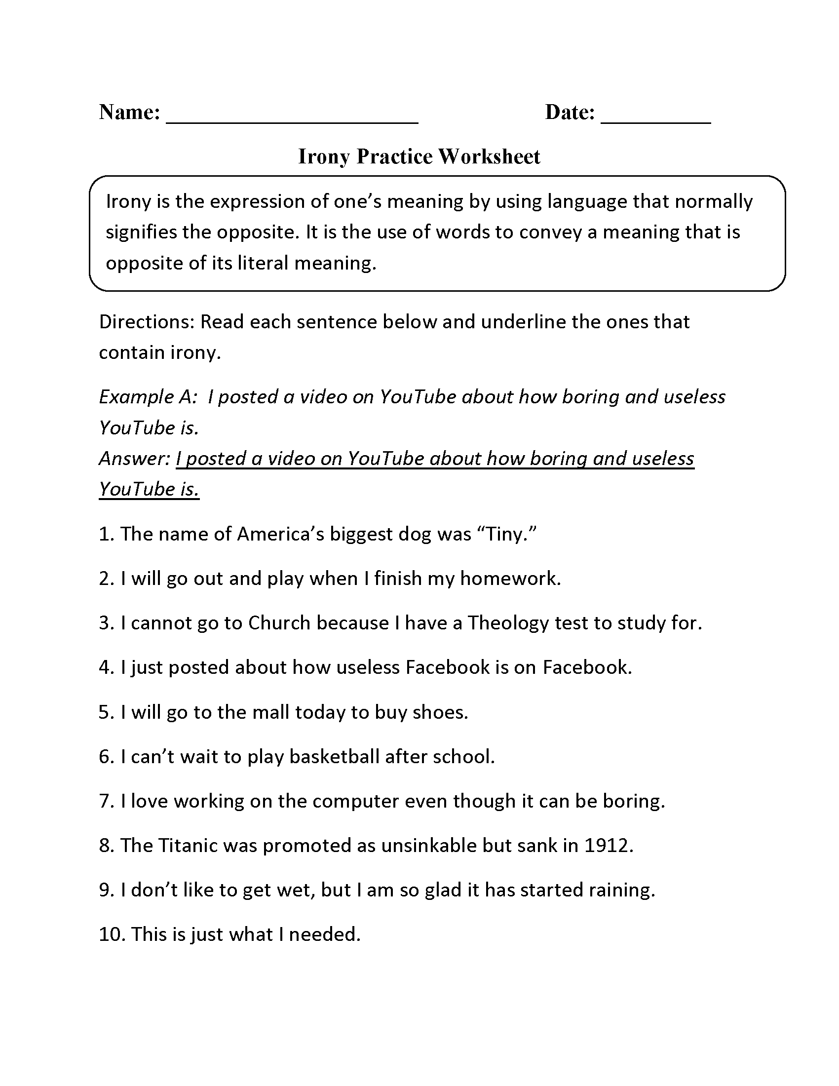 Figurative Language Worksheets Irony Worksheets