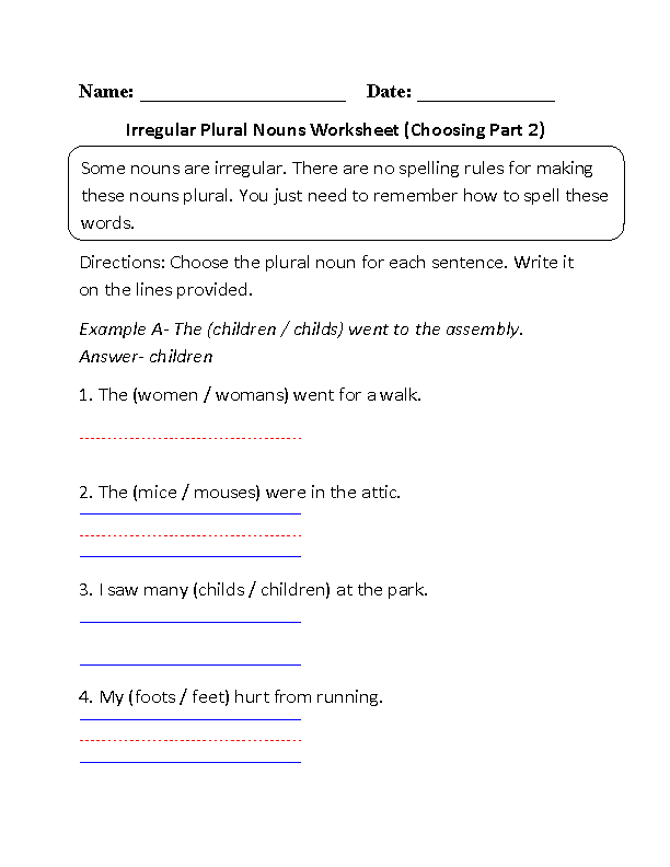 Irregular Nouns Worksheets Choosing Irregular Plural Nouns Worksheet 