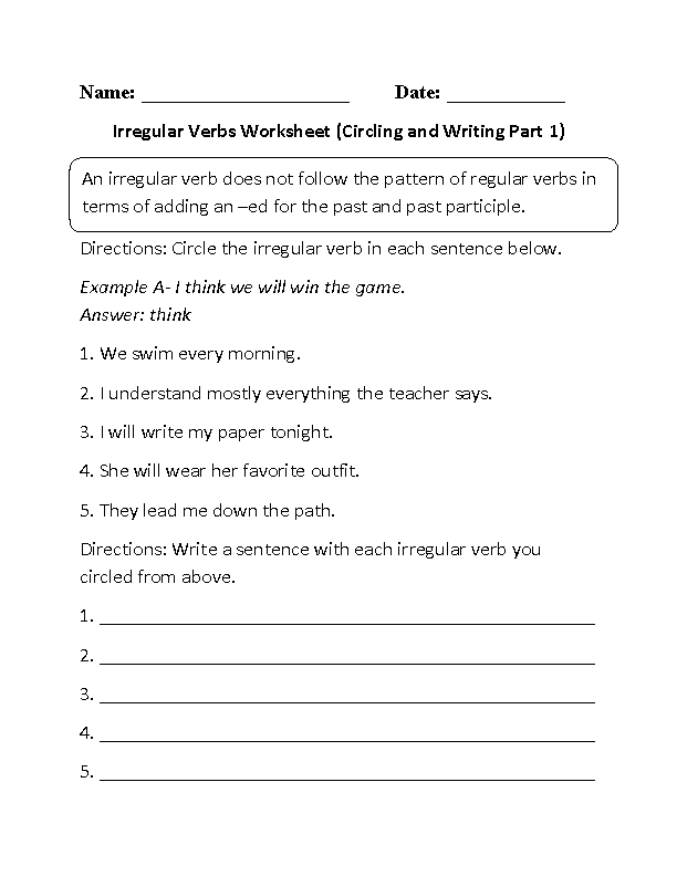 Circling and Writing Irregular Verbs Worksheet