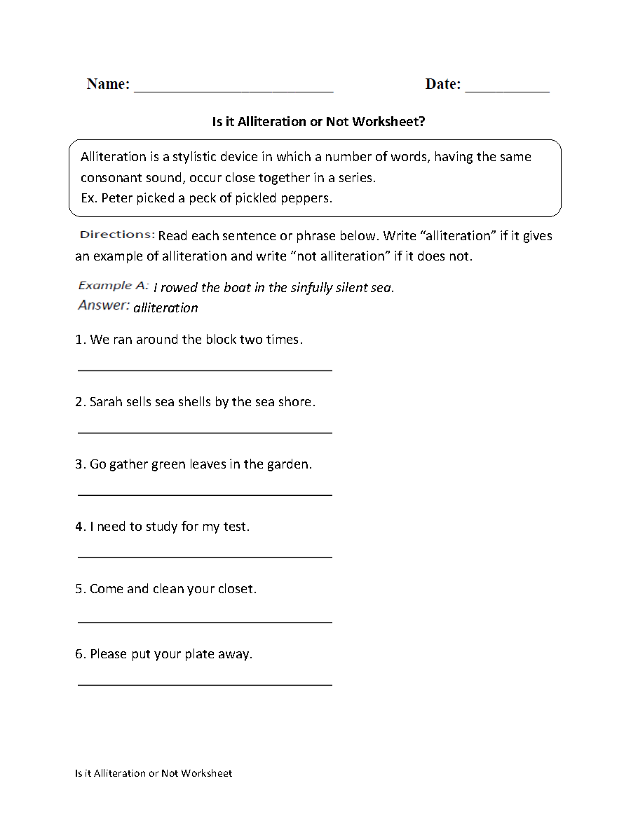 Is it Alliteration or Not? Worksheet