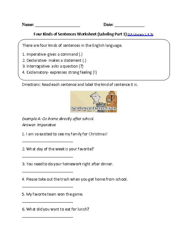 Kinds of Sentences 2 ELA-Literacy.L.4.3b Language Worksheet