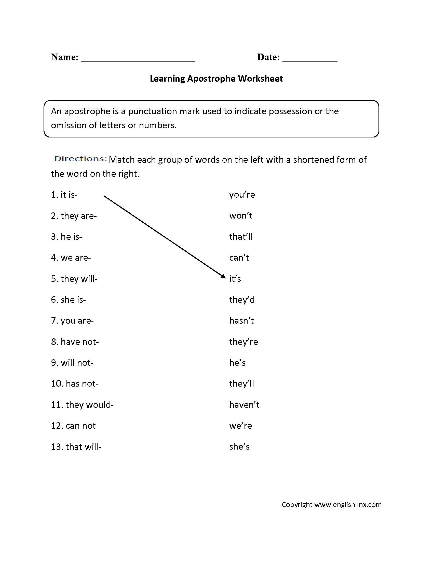 Learning Apostrophe Worksheets