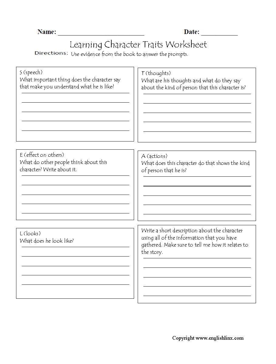 Reading Worksheets  Character Traits Worksheets Within Character Traits Worksheet 3rd Grade