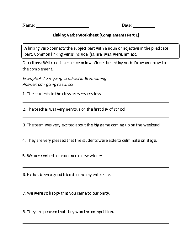 Linking Verb and Complements Worksheet