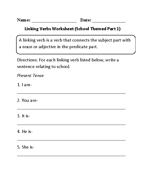 Present Tense Linking Verbs Worksheet