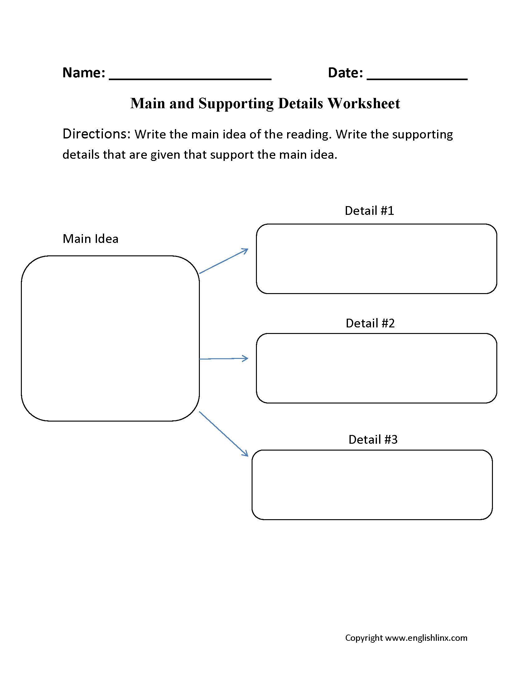 Main Idea Suporting Details Worksheets