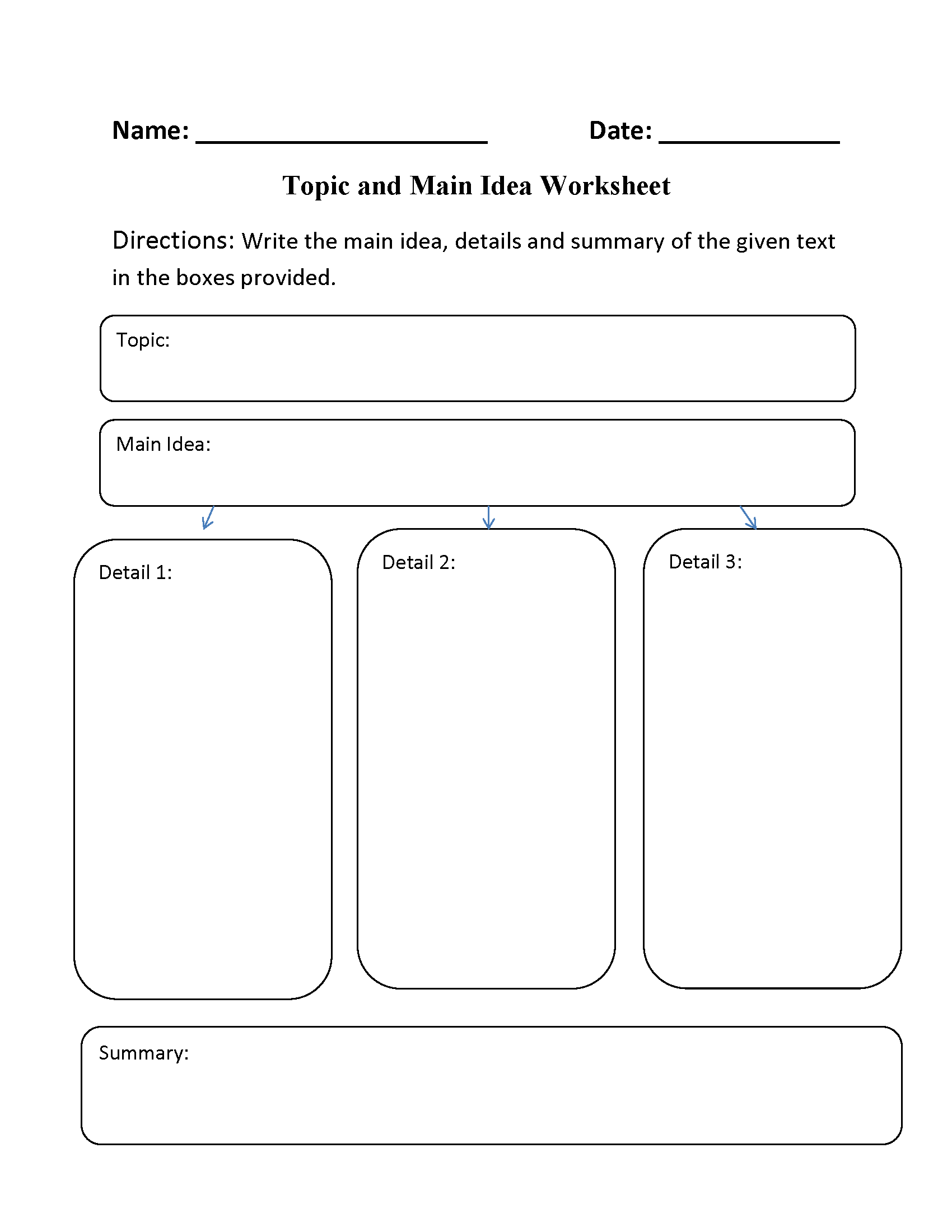 Main Idea Topic Worksheets