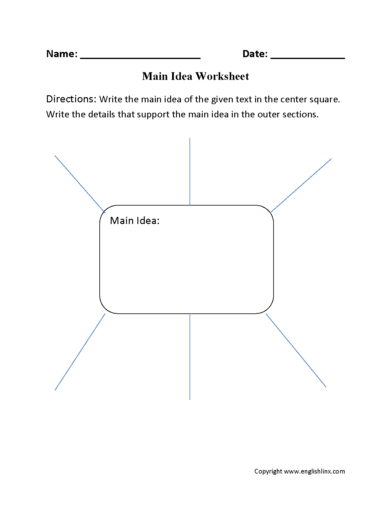 Main Idea Worksheet