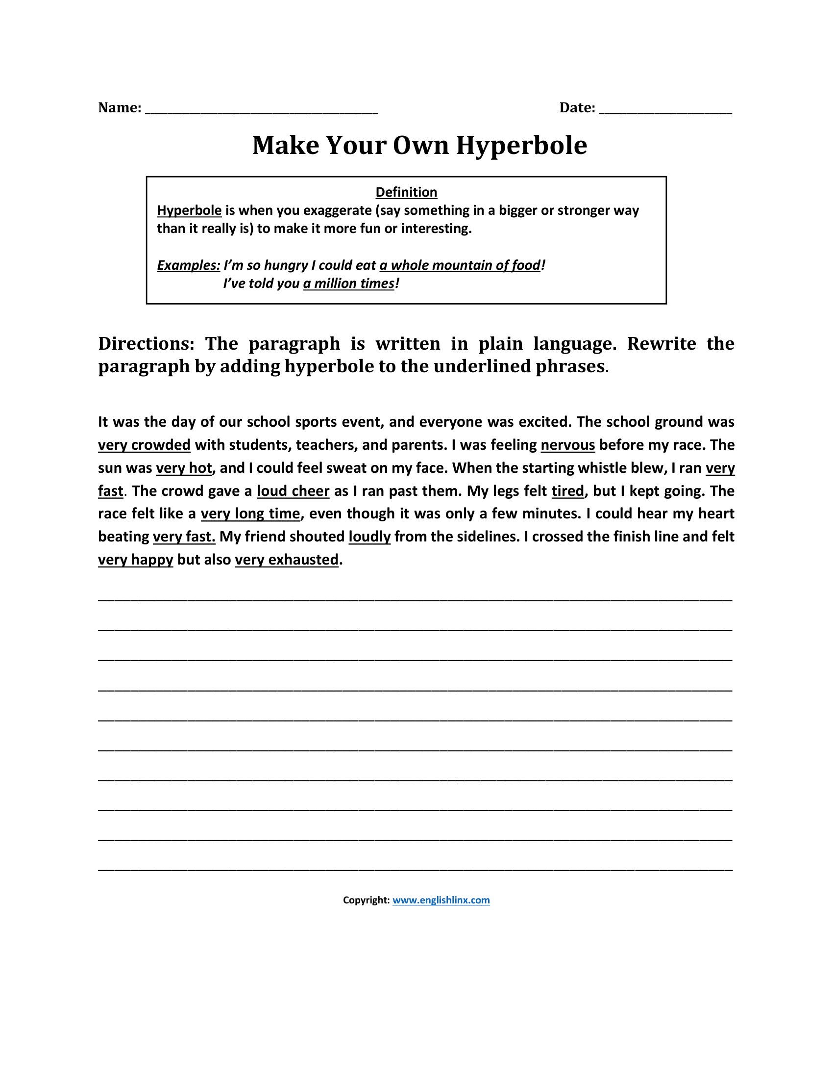 Make Your Own Hyperbole Worksheets