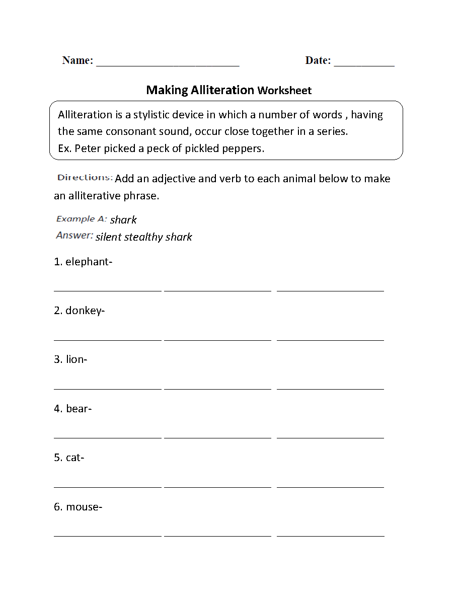 Englishlinx Alliteration Worksheets