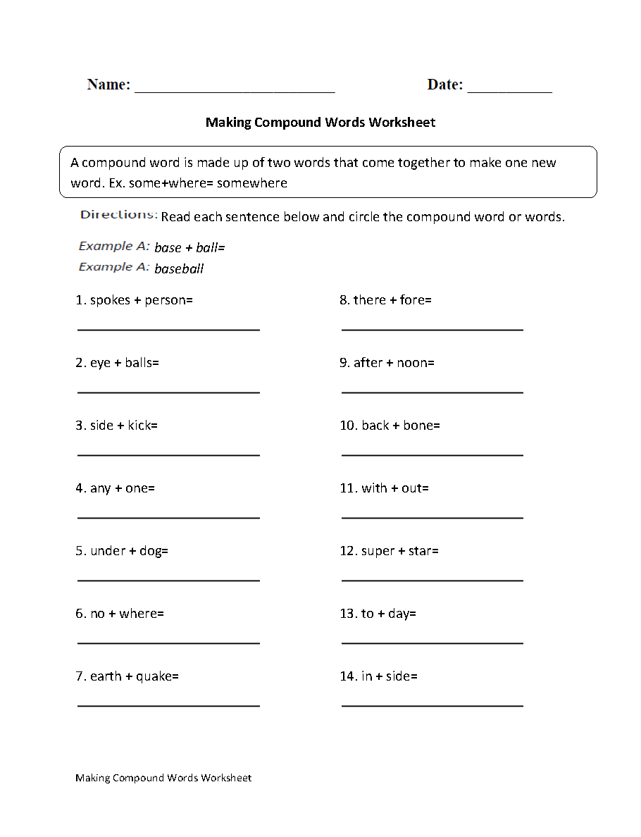 Making a Compound Word Worksheet