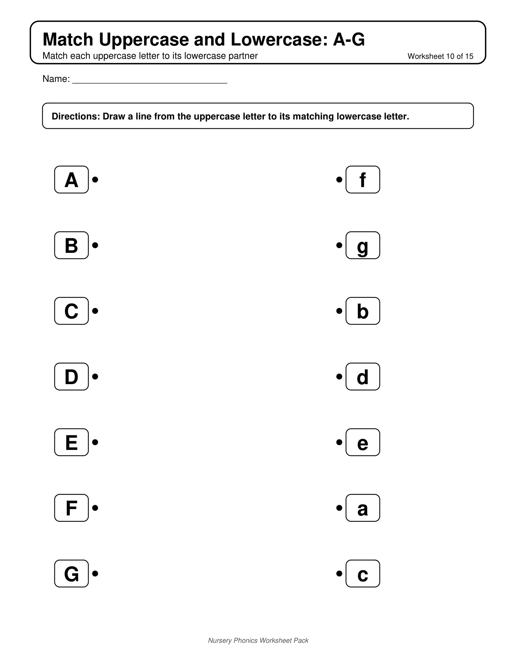 Match Uppercase Phonics Worksheets for Nursery