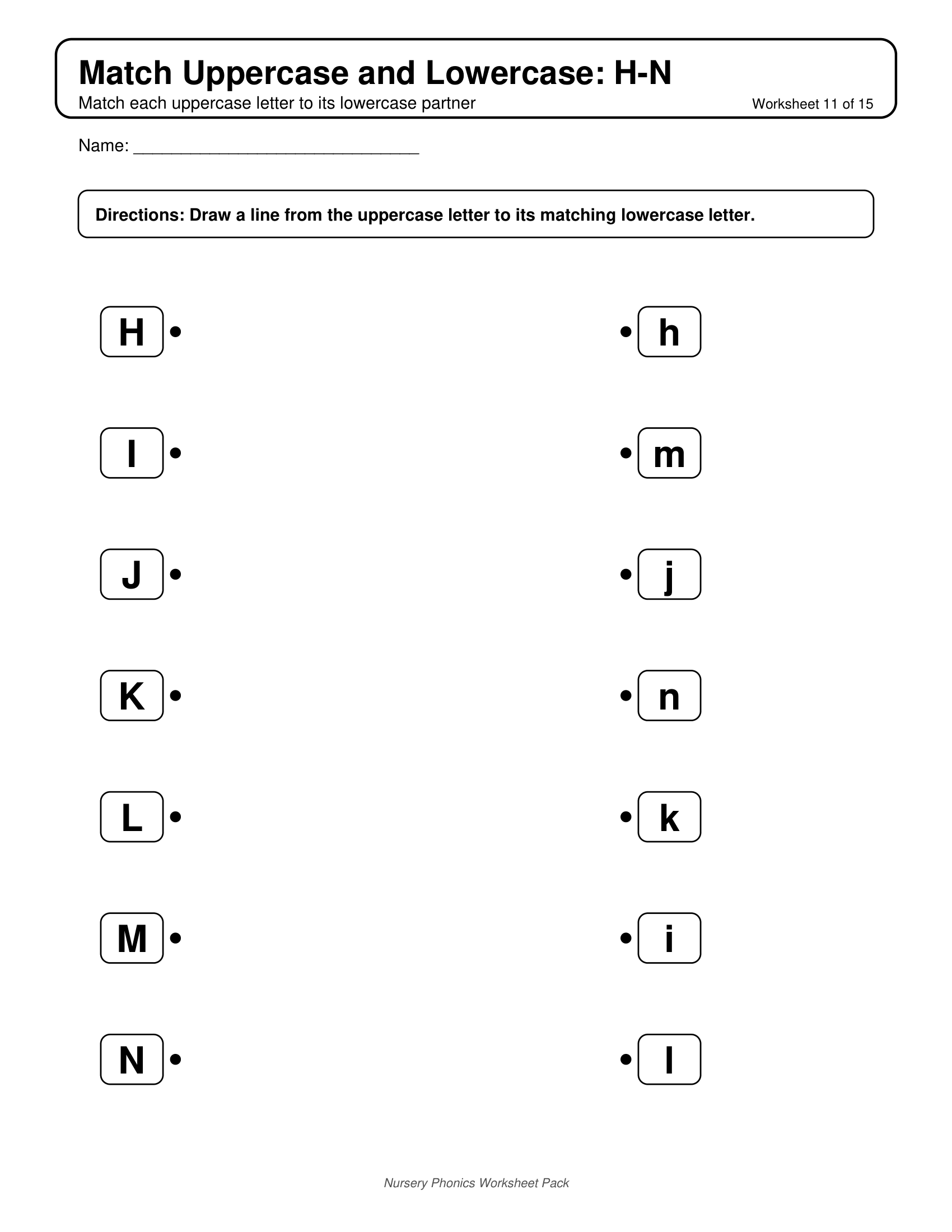 Match Uppercase H N Phonics Worksheets for Nursery