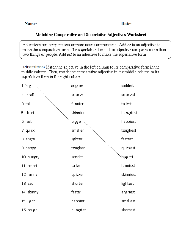 Worksheet 7 2 Comparison Of Adjectives Superlative Degree Answer Key
